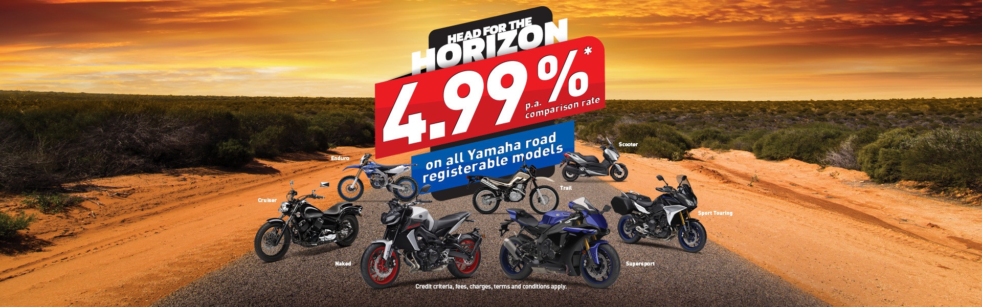 Yamaha motorcycle models on a poster.