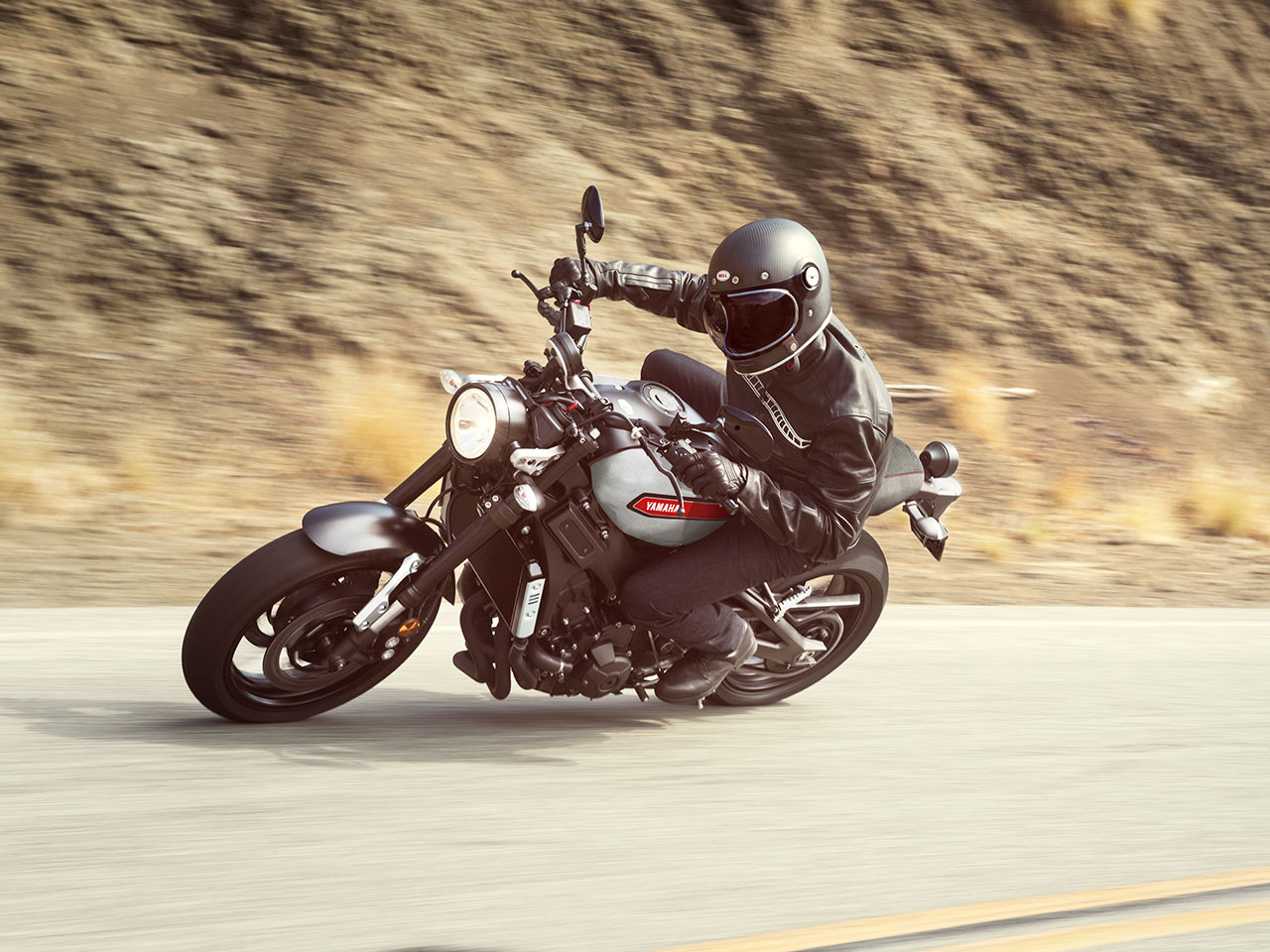 Yamaha XSR900 motorcycle riding on the road